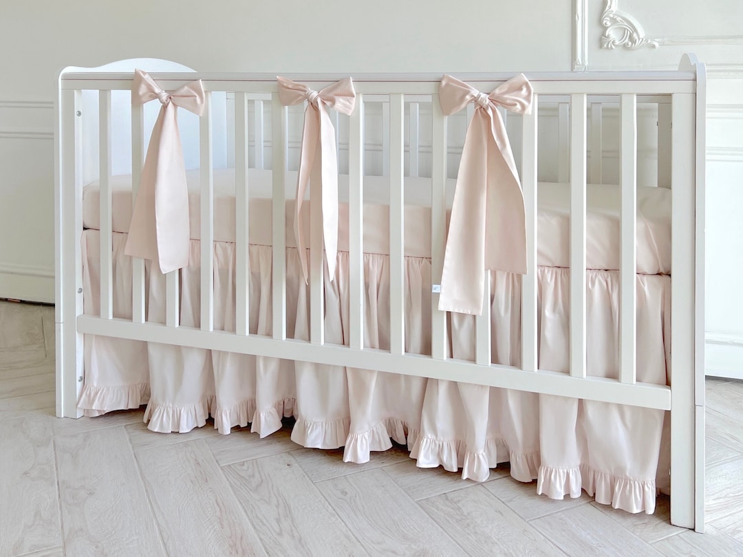 Crib Skirt With Ruffle Cream Pink Baby Girl Crib Bedding Etsy