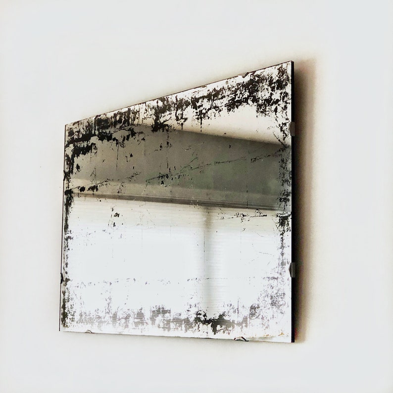 Modern Wall Mirror Large Frameless Antiqued Glass Verre Eglomise 24x36