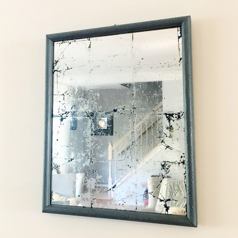 Rectangular Mirror Vintage Frame Gilded Glass Wall Decor Silver Leaf Distressed Teen Bedroom