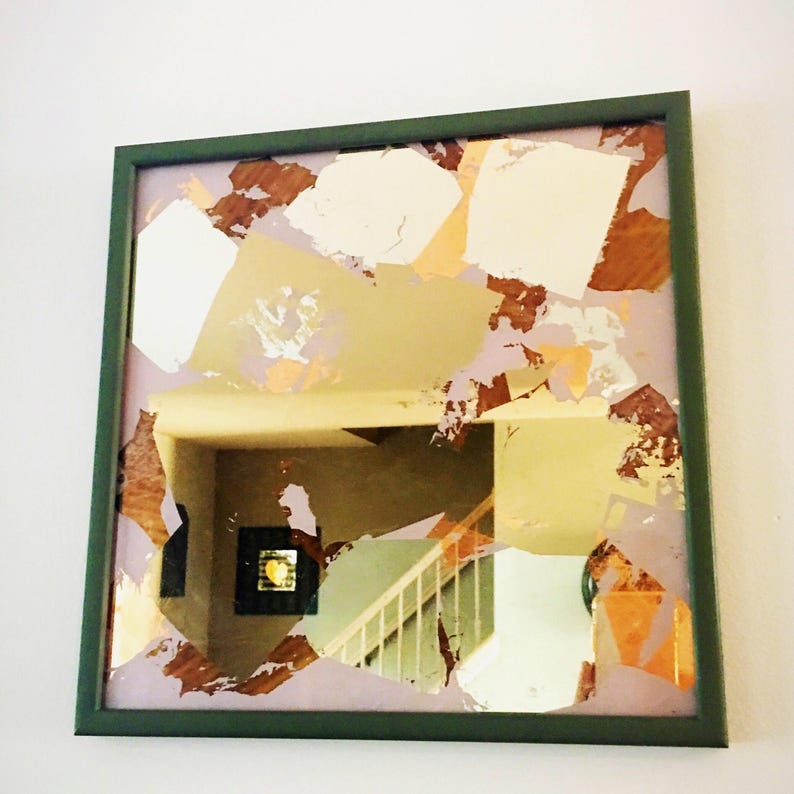 Boho Decor Gold Leaf Mirror Modern Custom 22k Abstract Art Gilded Glass Verre Eglomise