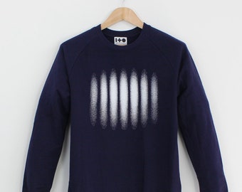 Golfinterferentie | Marineblauw sweatshirt, dubbele spleet, golfpatroon, minimaal ontwerp, biologisch katoenen sweatshirt, wetenschapscadeau, natuurkundecadeau