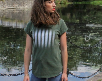 Wave Interference T-shirt, Women's Rolled Sleeve Top, Abstract Graphic T-shirt, Women's Science Shirt, Stonewashed T-shirt