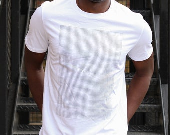 Optical Illusion T-shirt, Generative Design T-shirt, White Geometric T-shirt, Organic Cotton T-shirt