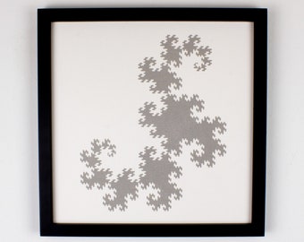 Dragon Curve impresión trazada, arte de línea generativa abstracta, pluma & tinta, dibujo de trazador, arte matemático