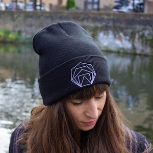 Geometric Embroidered Beanie | Wave pattern, sine wave, math gift, abstract art, generative design, embroidered hat, winter hat