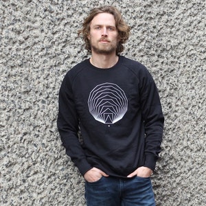 Black Geometric Sweatshirt, Sacred Geometry Jumper, Organic Cotton Sweater, Math Print Shirt, Black Graphic Sweatshirt image 2