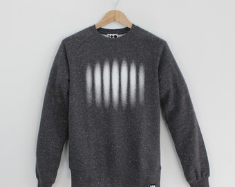 Wave Interferentie | Zwart gespikkeld sweatshirt, dubbele split, golfpatroon, minimaal ontwerp, organisch katoenen sweatshirt, wetenschapscadeau, natuurkunde cadeau