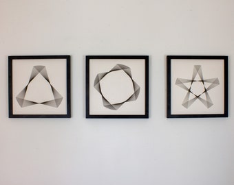 Abstract Geometric Print Series, Pen Plotted Print, Pen & Ink, Harmonograph Wall Art, Line Art, Black and White Print, Sacred Geometry