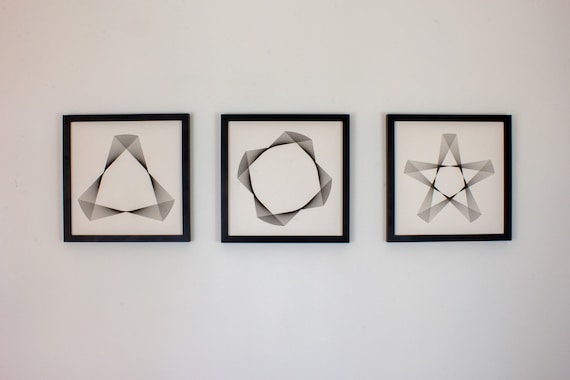 Abstract Geometric Print Series, Pen Plotted Print, Pen & Ink, Harmonograph Wall Art, Line Art, Black and White Print, Sacred Geometry