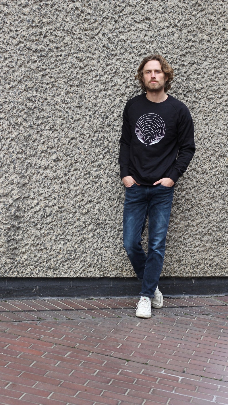 Black Geometric Sweatshirt, Sacred Geometry Jumper, Organic Cotton Sweater, Math Print Shirt, Black Graphic Sweatshirt image 3