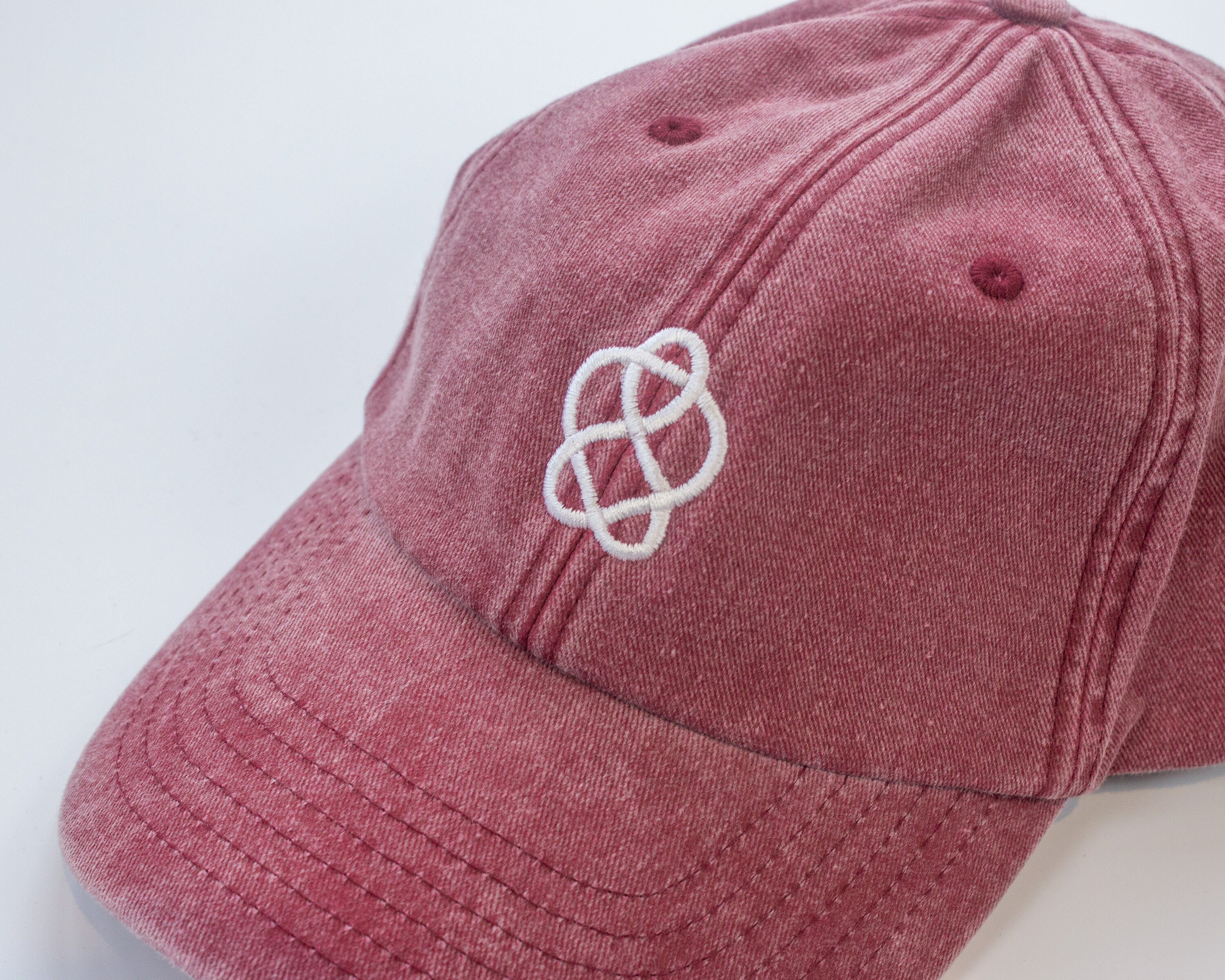 Red Embroidered Baseball Cap, Washed Burgundy Cap, Geometric 6-panel ...