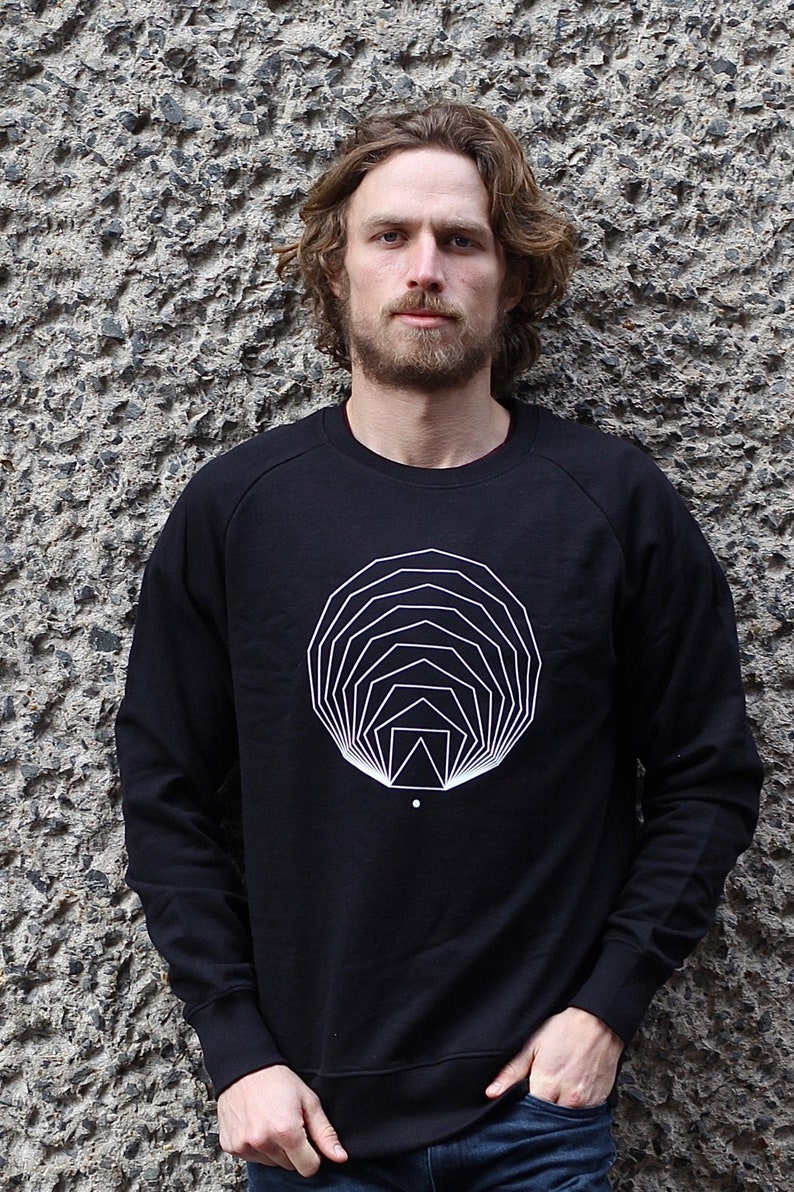 Black Geometric Sweatshirt, Sacred Geometry Jumper, Organic Cotton Sweater, Math Print Shirt, Black Graphic Sweatshirt image 1