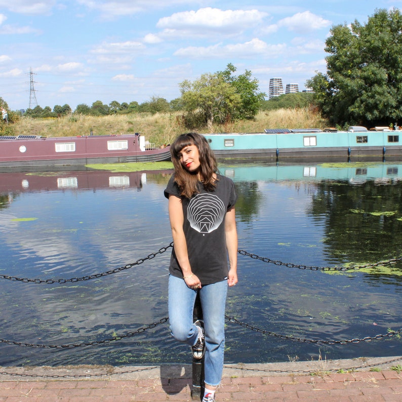 Organic Cotton Top Organic Rolled Sleeve Tee Ethical Womenswear Womens Printed Shirt Sacred Geometry Womens Geometric T-shirt