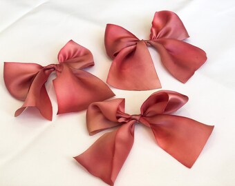 Pink Dyed French Silk Bow, Chloe and Evelyn, Pink Bow, Pink Silk, Pink Bow, Pink Silk Bow, French Silk Bow, Silk Bow
