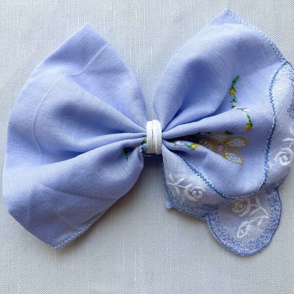 Blue Yellow Vintage Hankie Bow, Hankie Bow, Vintage Hankie, Vintage Baby, White Bow, Vintage Bow, Chloe and Evelyn, Blue Bow, Floral Bow