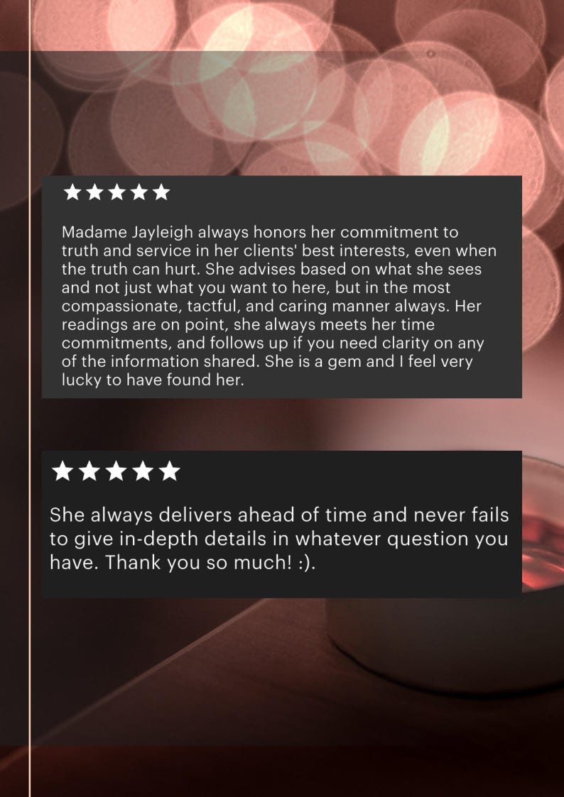 May include: A five-star review praising a service provider for their commitment to truth and service, their compassionate and caring approach, and their ability to provide detailed information. The reviewer describes the provider as a gem and expresses their gratitude for finding them.