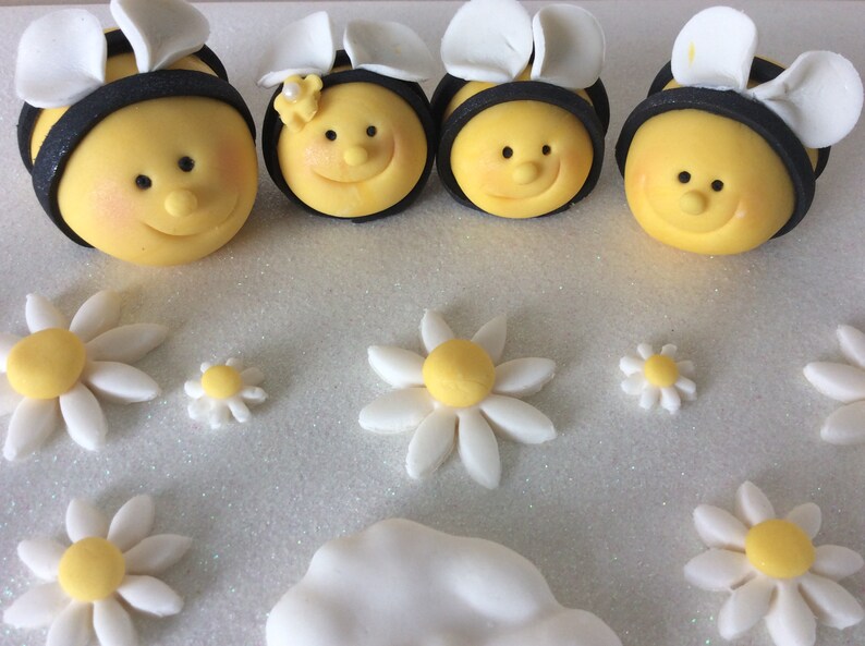 Summer Edible Bumble Bee Cake Topper Set Fondant Etsy