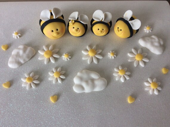 Summer Edible Bumble Bee Cake Topper Set Fondant Etsy