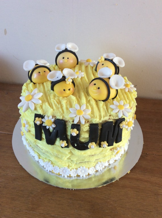 Summer Edible Bumble Bee Cake Topper Set Fondant Etsy