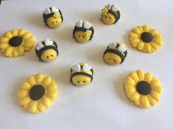 Fondant Bees & Flower Cake Topper/ Bumblebee Cake Decoration/ Bees Cupcakes  Topper/ Fondant Cake Topper/ Bees Cake Topper 