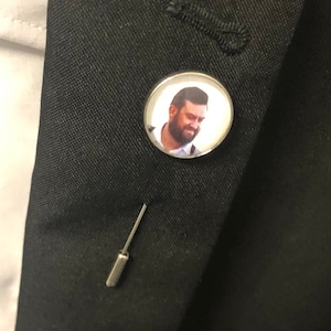Silver Grooms Lapel Pin, Grooms Boutonnière, Grooms Lapel Pin, Photo Memory Charm Lapel PIn - TERRY