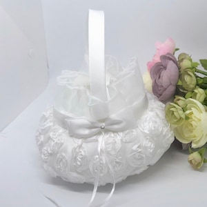Flower Girl Basket, Ivory Flower Girl Basket, Flower Basket, Satin Flower Girl Basket - MIA