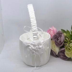 Flower Girl Basket, Ivory Flower Girl Basket, Flower Basket, Satin Flower Girl Basket - ALLEY