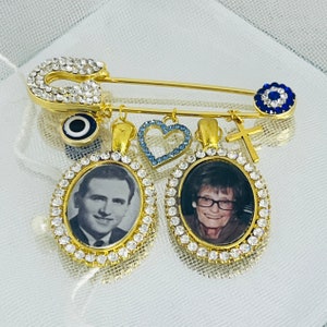 Kilt Pin, Evil Eye, Bouquet Photo Charm, Bouquet Charm, Something Blue, Keepsake Charm, Photo Bouquet Charm, Memorial Charm -  RHEA GOLD