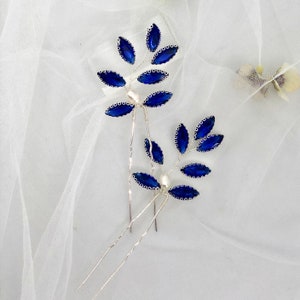 Silver Hair Pins, Something Blue, Bridal Hair Pins, Royal Blue Hair Pins, Bridal Headpiece, Bridal Hairpiece - OAKLEE