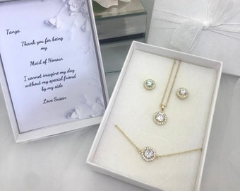 Personalised Bridesmaid, MOB, MOG, MOH Necklace Set, Bridal Jewellery, Bridal Necklace, Bridal Accessories - Janelle Gold