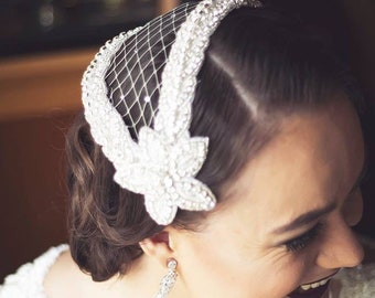 Silver Headpiece, Bridal Headpiece, Gatsby Headpiece, 1920's Headpiece, Crystal Hair Piece - DARLENE