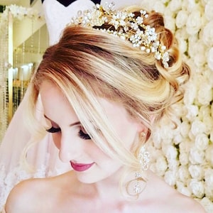 Gold Tiara, Gold Headpiece, Gold Bridal Tiara, Bridal Headpiece, Bridal Hair Accessory, Wedding Hair Accessories - VICKY