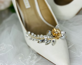 Kristall Braut Schuhclips: Goldblume Hochzeit Accessoire