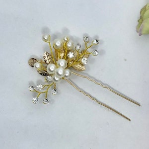 Gold Hair Pins, Hair Pins, Bridal Hair Pins, Pearl Hair Pins, Wedding Hair Pins, Bridal Headpiece - GISELLE