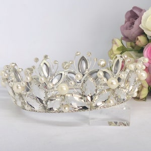 Pearl Crown, Pearl Headpiece, Pearl Bridal Crown, Bridal Headpiece, Bridal Hair Accessory, Wedding Hair Accessories - ELIZABETH