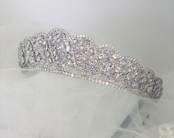 Silver Tiara, Swarovski Tiara, Silver Bridal Tiara, Bridal Headpiece, Bridal Hair Accessory, Wedding Hair Accessories - BELLE