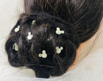 Mickey Mouse Silver Hair Pins, Hidden Mickey Hair Pins, Bridal Hair Pins, Disney Wedding Hair Pins - MICKEY set of 5