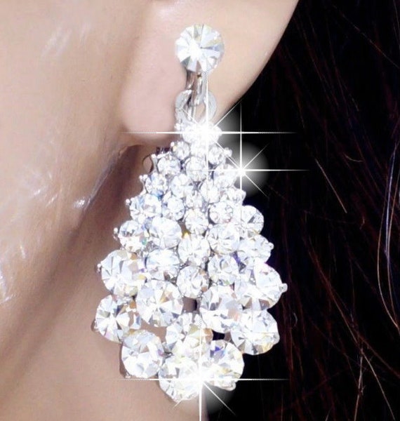 Orecchini Pendenti A Goccia Per Sposa – Cristallo Clearine, Clip-On Con Avvitamento, Confezione Regalo