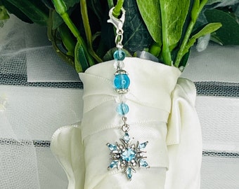 Something Blue, Bridal Pin, Good Luck Charm, Keepsake, Bridal Gift, Snowflake Charm, Bridal Bouquet Charm - FELICITY