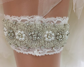 Lace Bridal Garter: Pearl & Bling Wedding Accessory