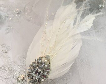 Feather Bridal Headpiece: Crystal & Pearl Wedding Hair Piece