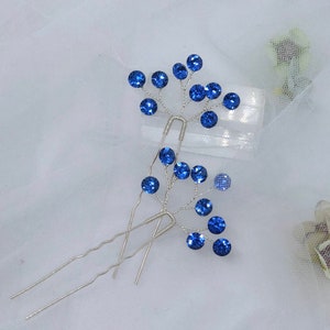 Silver Hair Pins, Something Blue, Bridal Hair Pins, Royal Blue Hair Pins, Bridal Headpiece, Bridal Hairpiece - ILANA