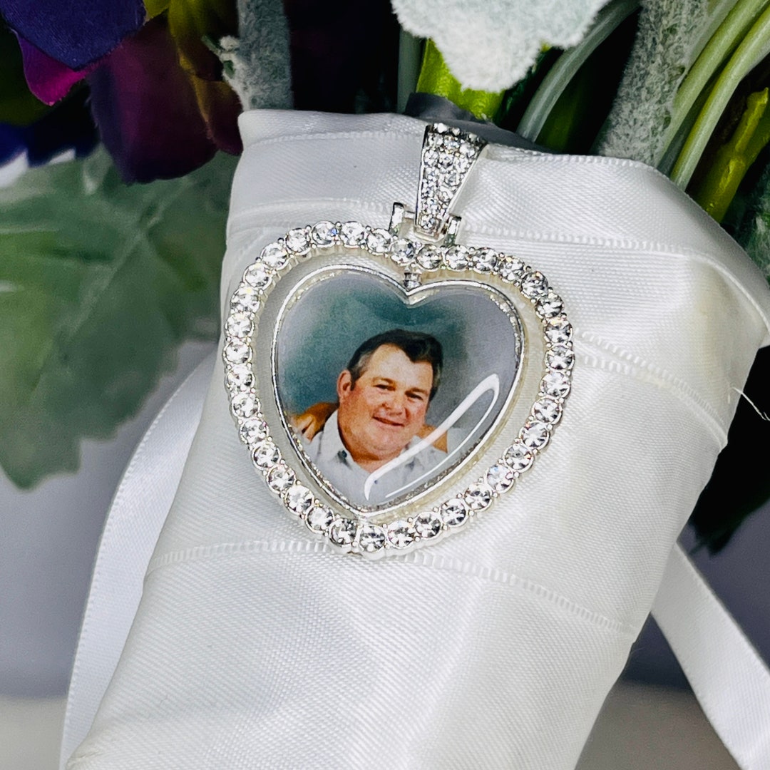 Silver Rhinestone Heart Silver Rhinestone Heart Photo Bouquet Charm - Double Sided Memory Charm ...
