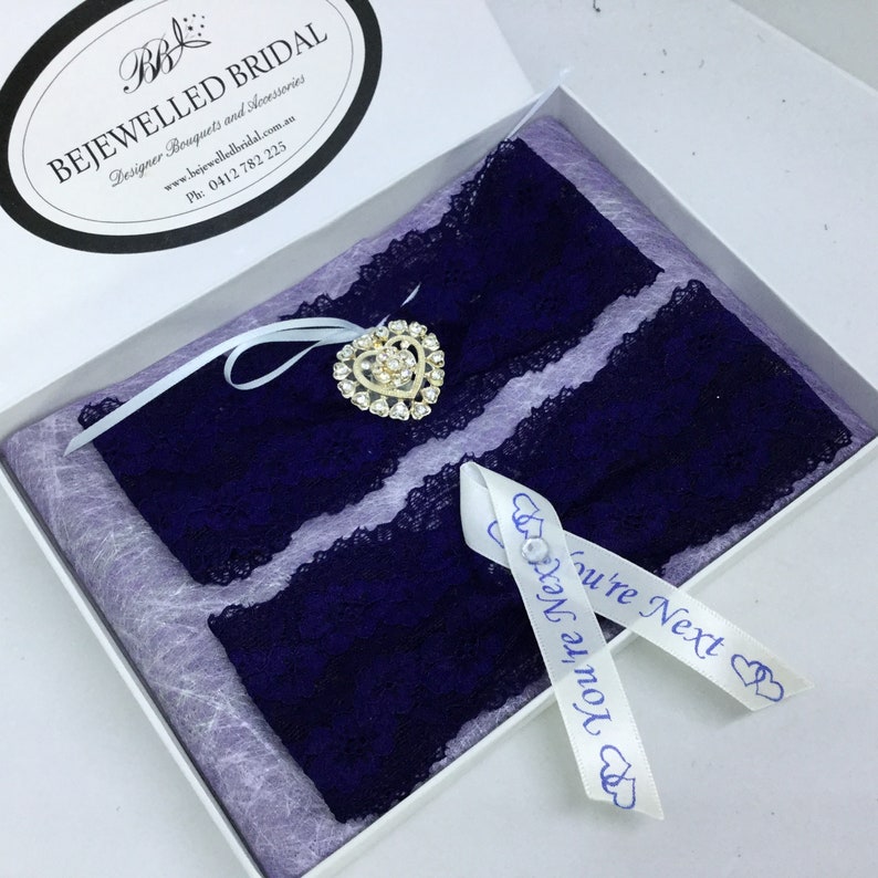 Navy Lace /& Bling Bridal Garter HELEN