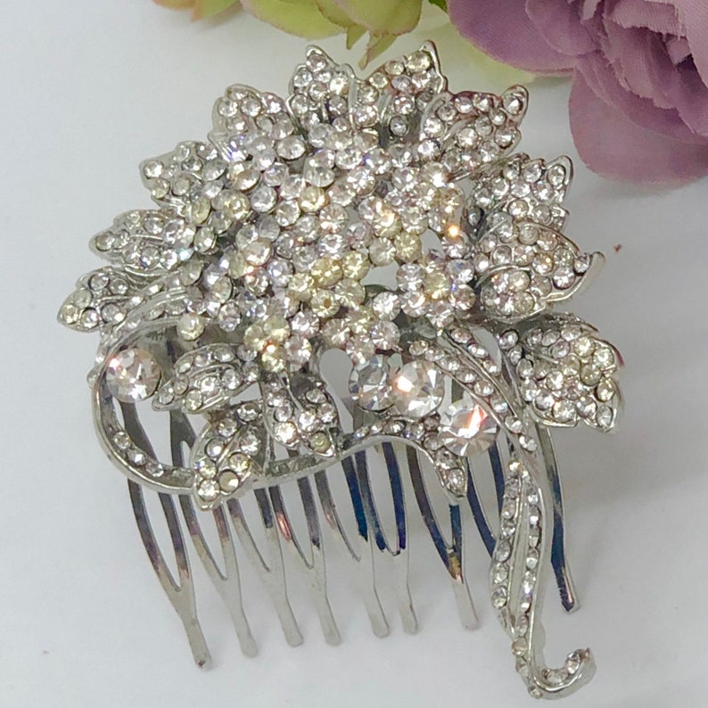 Silver Flower Wedding Bridal Hair Comb REBA