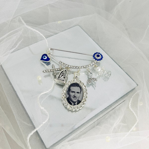 Kilt Pin, Evil Eye, Bouquet Photo Charm, Bouquet Charm, Something Blue, Keepsake Charm, Photo Bouquet Charm, Memorial Charm - ELENA PIN