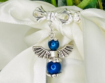 Spilla Per Bouquet Da Sposa Con Angelo Blu – Accessorio Con Biglietto Souvenir, Regalo Di Nozze