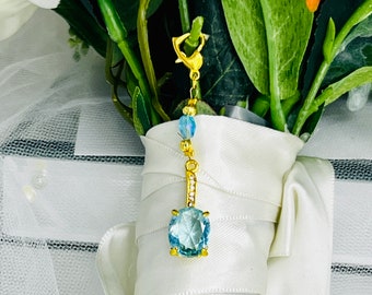 Something Blue Bridal Bouquet Charm: Gold Keepsake Pin - HAYLEY