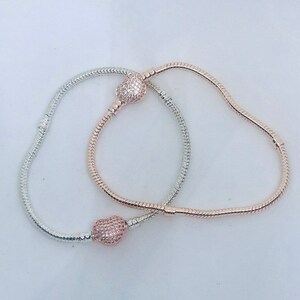 Bridal Charm Bracelet: Silver or Rose Gold, Crystal Heart Clasp