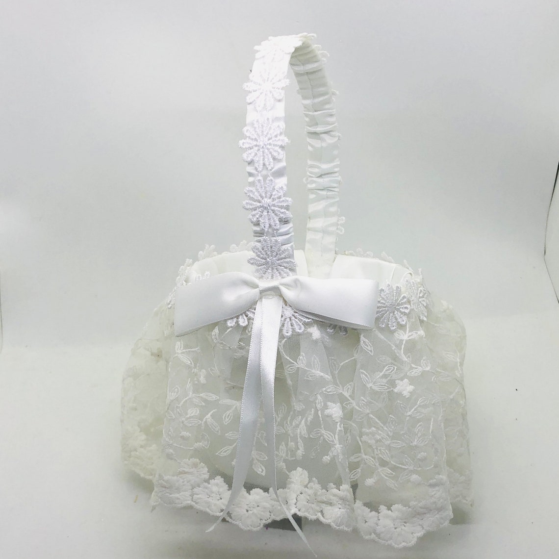 Flower Girl Basket White Lace Flower Girl Basket Flower Etsy